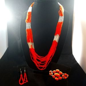 Orange Seed Bead necklace set